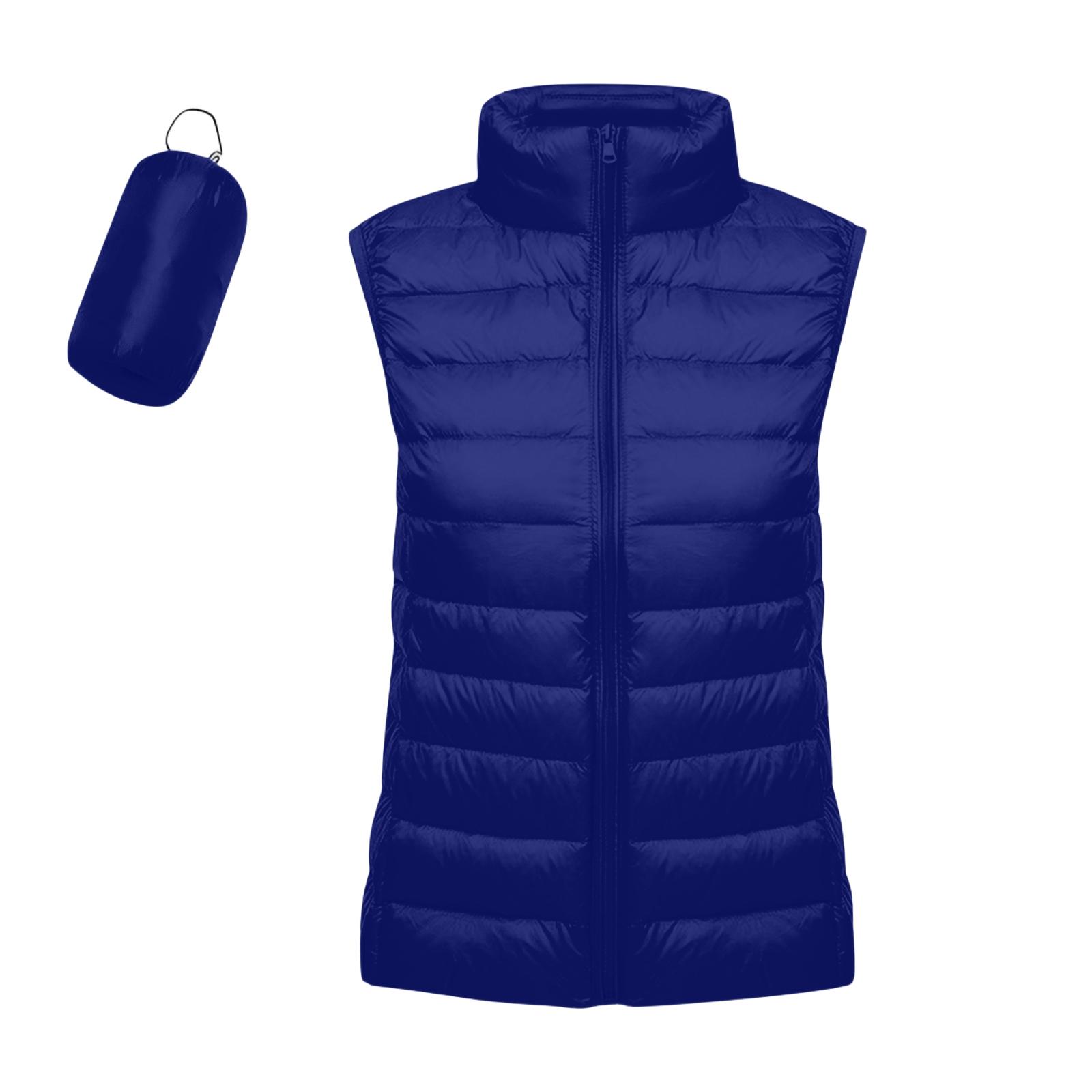 Lightweight Women s Down Vest Packable Pure Color Stand Collar Sleeveless Jacket with Pockets White Duck Down Filling M тёмно-синий
