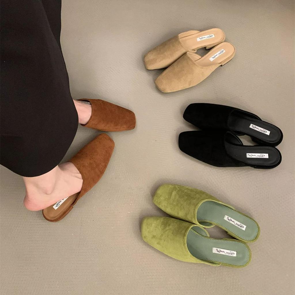 Fashion Bailamos 2025 Women Flat Shoes Fashion Round Toe Slip On Mules Shoes Soft Flat Heel Outdoor Casual Dress Sandal Shoes