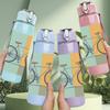 1PC Minimal Bicycle Geometric Art Print 750ml Color Plastic Sports Water Bottle Leakproof Flip Straw Lid Suitable for Sports Office Home Use