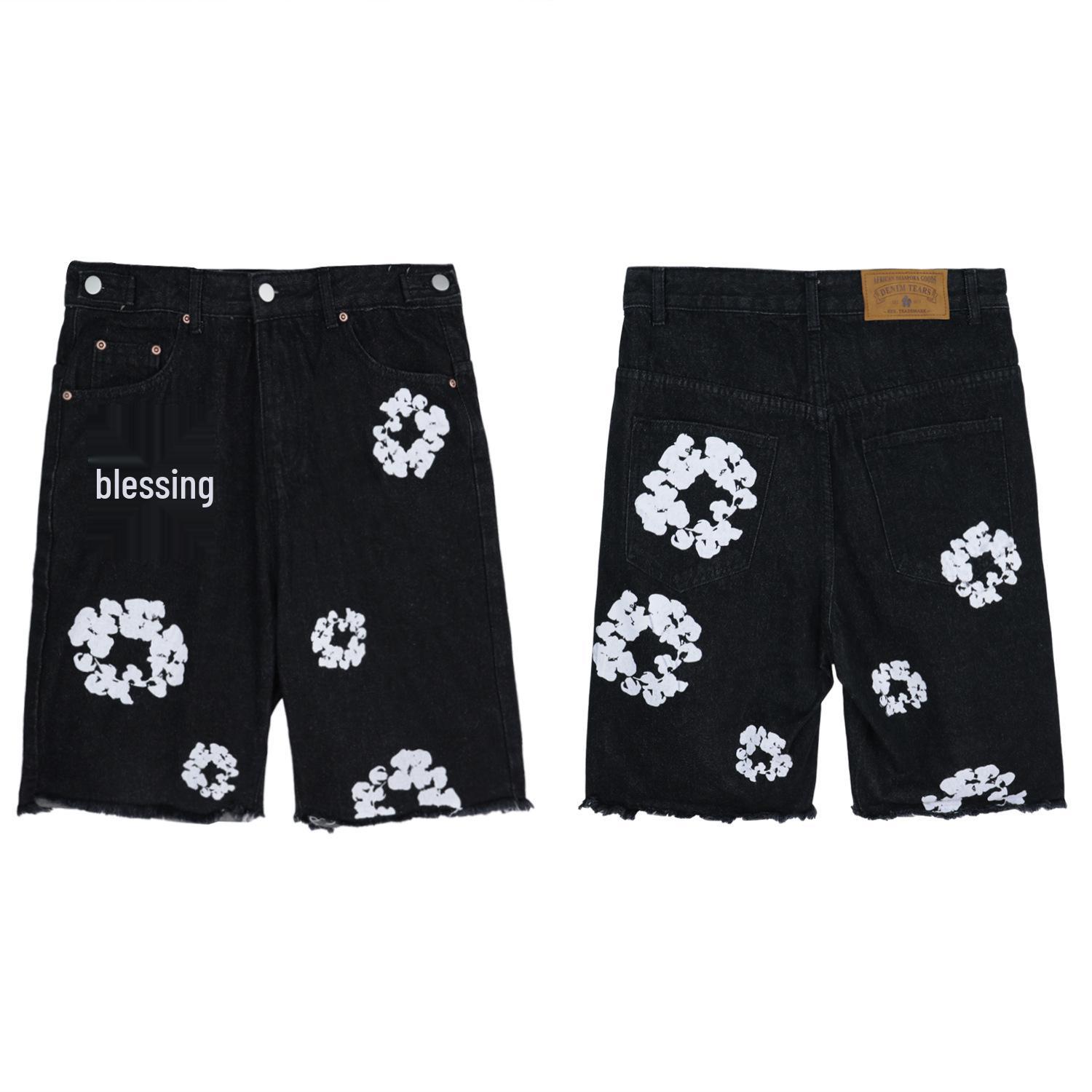 

Джинсовые шорты из капока с белым цветочным принтом 3XL чёрный