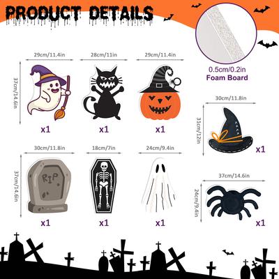 8-teiliges Halloween-Hintergrund-Set mit KT-Dekorationstafeln, Streichkürbis, schwarzer Katze, Grabstein, Geisterschloss, Horror-Atmosphäre, Heimdekoration