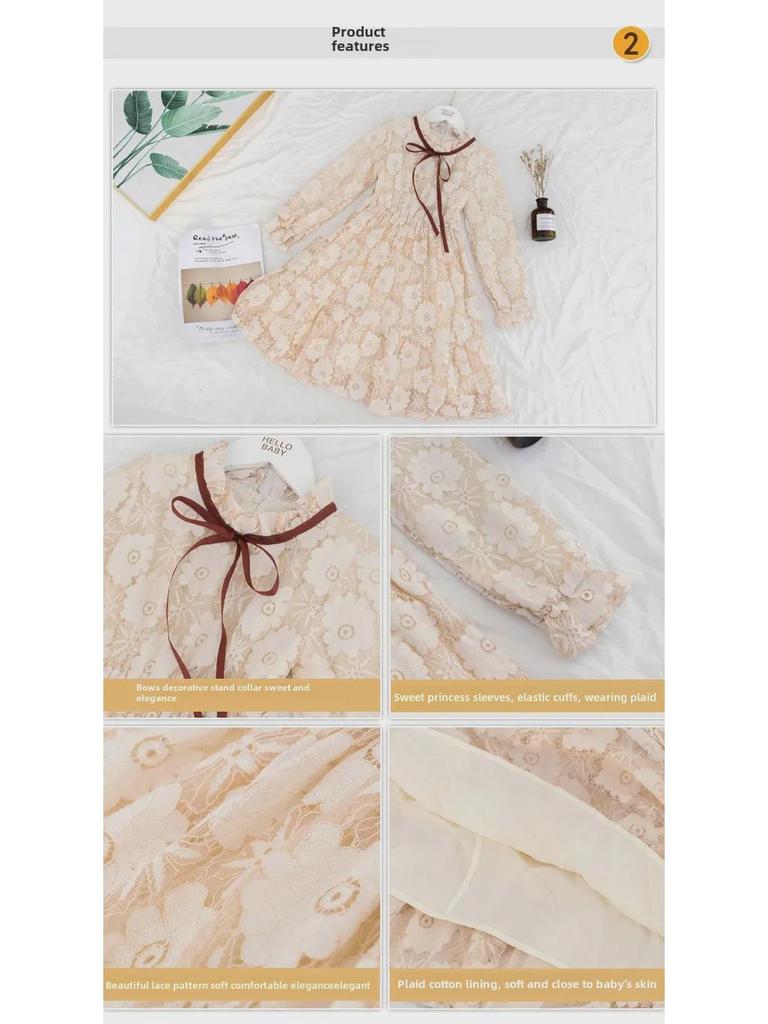 Dziewczęca jesienna koronkowa sukienka księżniczki dla starszych dzieci