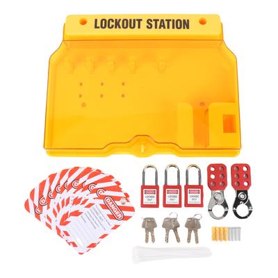 Lockout Tagout Station Kit PC Transparent Cover Wall Mount Industrial Safety Lock Board Set with 10 Tags for Electricity