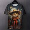Summer Funny Cat Creative T-Shirts Animal 3D Print Men's O-Neck Short Sleeve T Shirt Plus Size Tees Harajuku Y2k Top Women Clothing