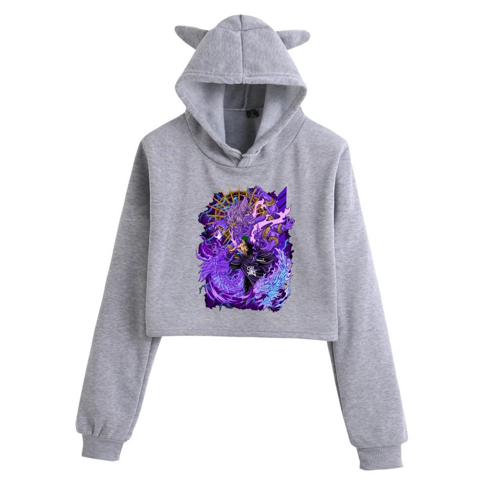 Women's Cat Ear Hoodie - One Piece Anime Print, Casual Wear for Autumn/Winter