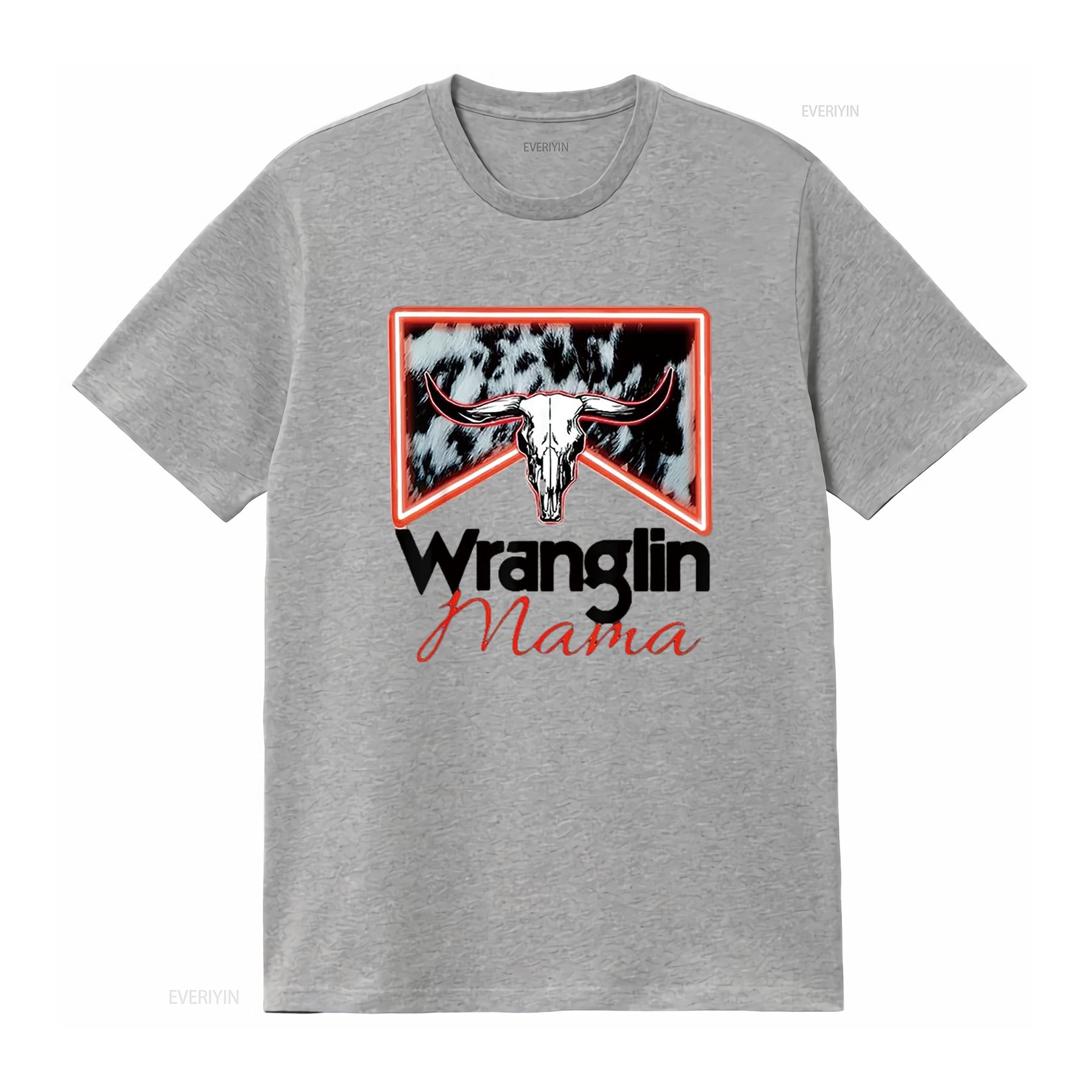 

Western Cowhide Wranglin Mama Rodeo Cowgirl Mom T Shirt vintage Washed Casual graphic Slightly Unisex Stretched streetwear S