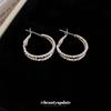 Silver needle pleated double-layer round pendant earrings, fashionable and simple cold wind temperament earrings, niche design earrings
