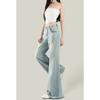 Women's Light Blue High Waist Flare Jeans Retro Washed Denim Pants