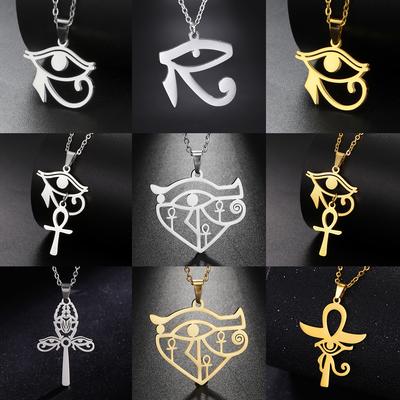 LIKGREAT Ägyptisches Auge des Horus Ankh Kreuz Schutz Halskette für Damen Herren Edelstahl Keltischer Knoten Amulett Schmuck