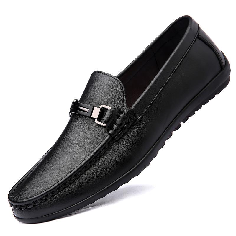 Men's Shoes New Large Size 46 One Pedal 45 Punching Hollow Leather Doudou Shoes Men's Soft Bottom Hole Casual Leather Shoes