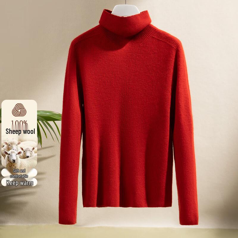 SNOWFLYING Women's 100% Merino Wool Ribbed Turtleneck Sweater