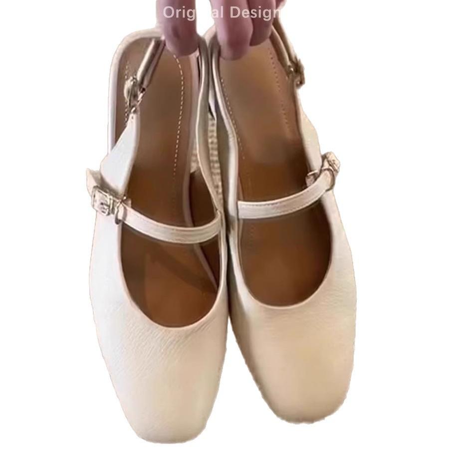 Super soft lambskin~ French bag head sandals women's summer with skirt retro word with thick heel Mary Jane single shoes