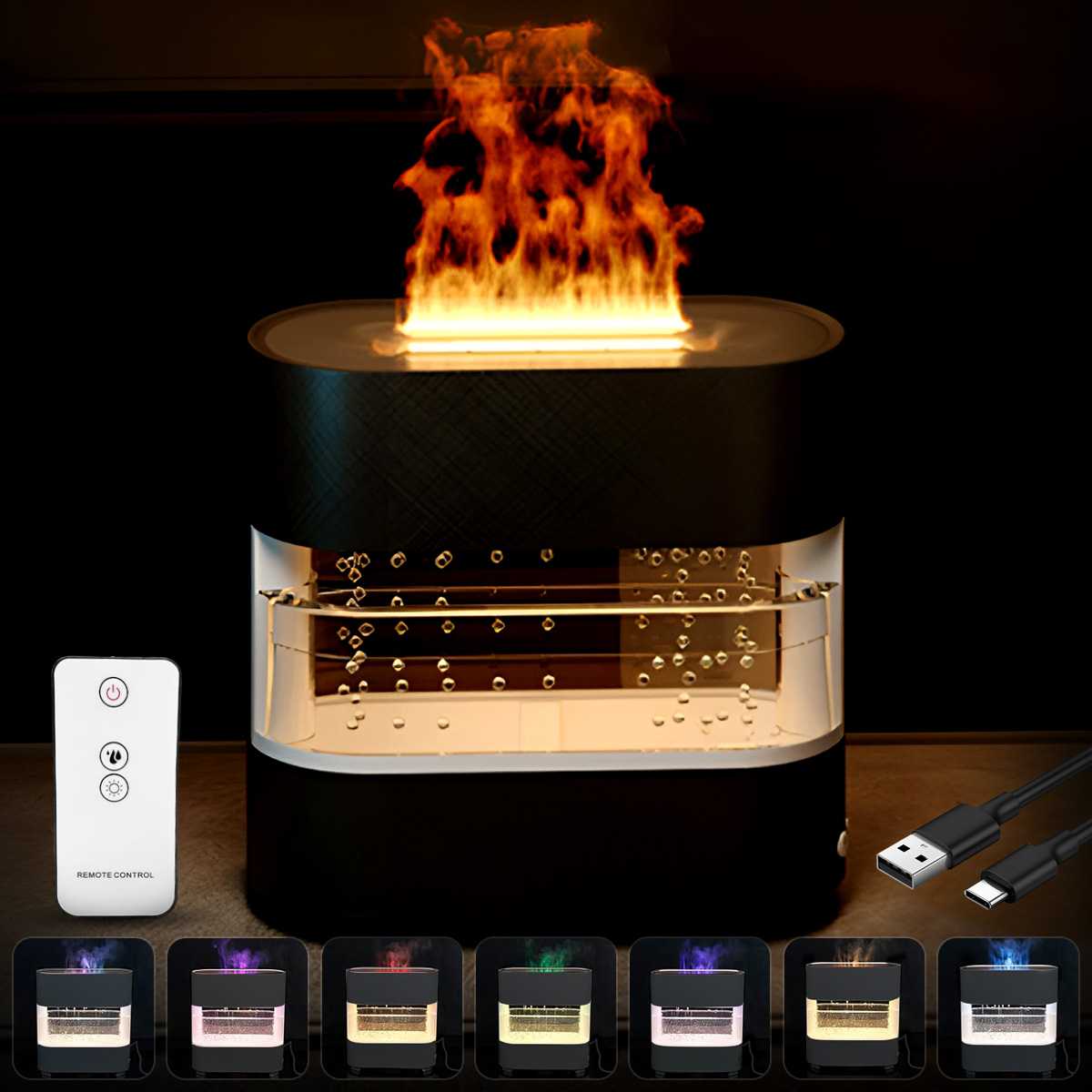 

New Colorful Flame Raindrop Aromatherapy Machine with Night Light to Create a Comfortable Environment for Soothing Sleep чорний