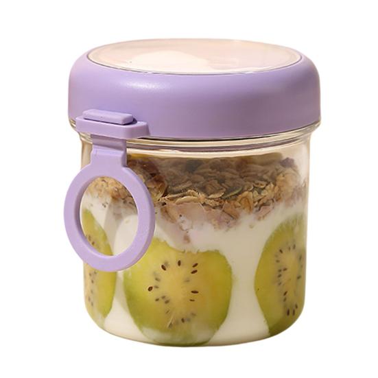 

Portable Overnight Oats Jar with Built-In Fork & Lid Leak-Proof Plastic Breakfast Cup for Salad Yogurt Fruit BPA-Free Transparent Container фіолетовий