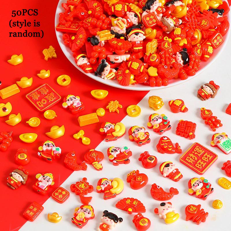 WTEMPO Mini Cute New Year Resin Accessories for DIY Crafts Hair Accessories Nail Art Refrigerator Magnet Decorations Phone Case Making Accessories