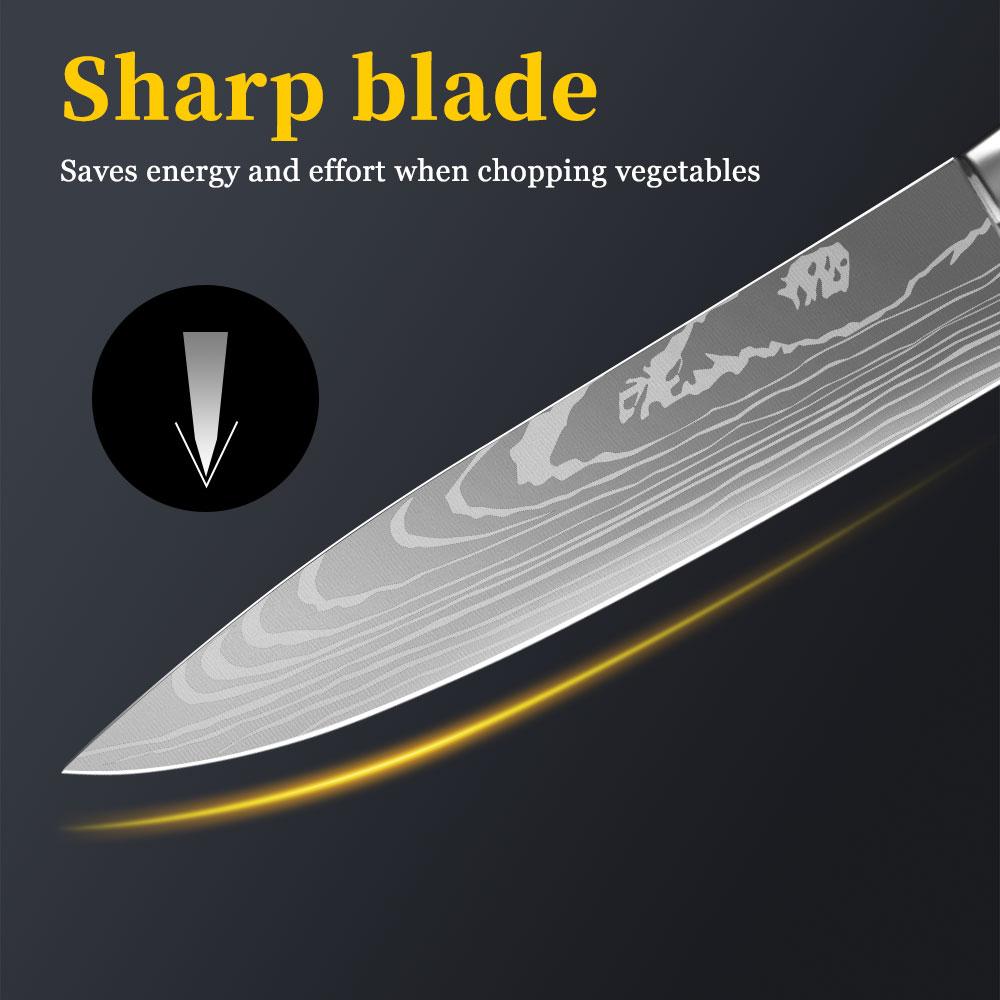 7CR17 Stainless Steel Kitchen Knife Sharp Butchers Knives Damascus Laser Pattern Chef Knife Cleaver Sharp Filleting Kitchen Tool