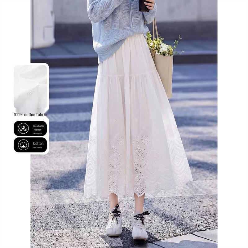 Women s French Sweet Hollow A-line Midi Skirt One Size