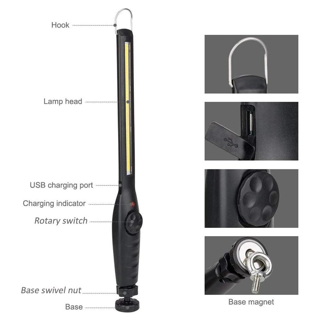 Led Waterproof Work Light 360°Rotating Angle Usb Work Light Strong Magnetic Rechargeable Cob Portable Work Lights Repair Vehicle