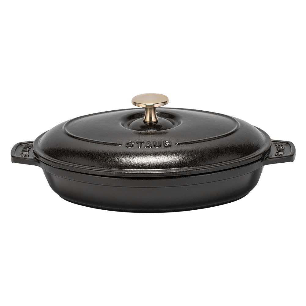 Staub Oval Hot with Induction Oven Plate, 23cm, Handle, Enamel, Shallow, Compatible, Safe, Black, 1332325/40509-582-0 [Used]