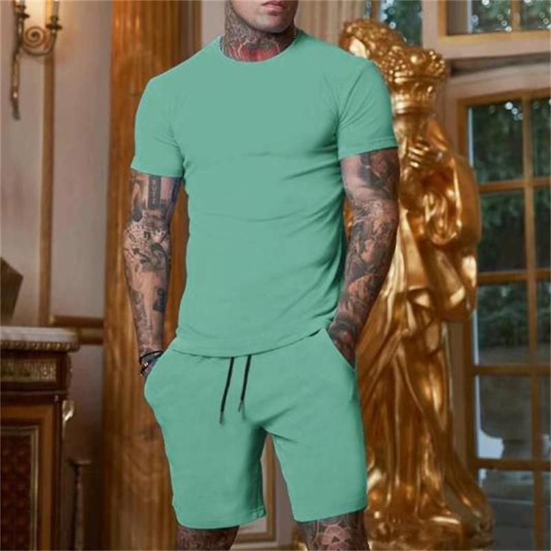 NEW Fashion Casual Tracksuit Summer Outdoor Sports Suit Men's Breathable Short Sleeve T-shirt+shorts Men's Suit Two-piece Set