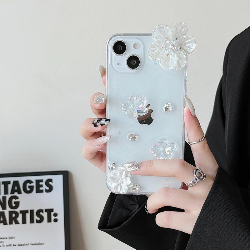 Fine Glitter Mobile Phone Case Is Suitable For Apple 17Pro Niche Iphone16 Flower 15 Three-Dimensional Xsmax Epoxy Xr.