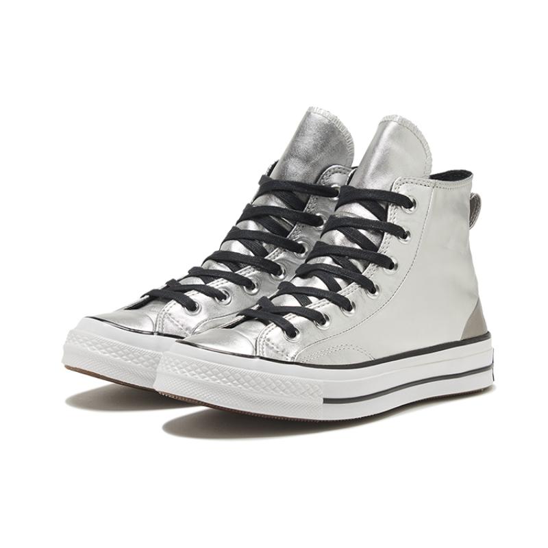 Converse Chuck Taylor All Star Synthetic Leather Liquid Silver Anti-Slip Shock Absorption High-Top Board Shoes Women's Silver Grey