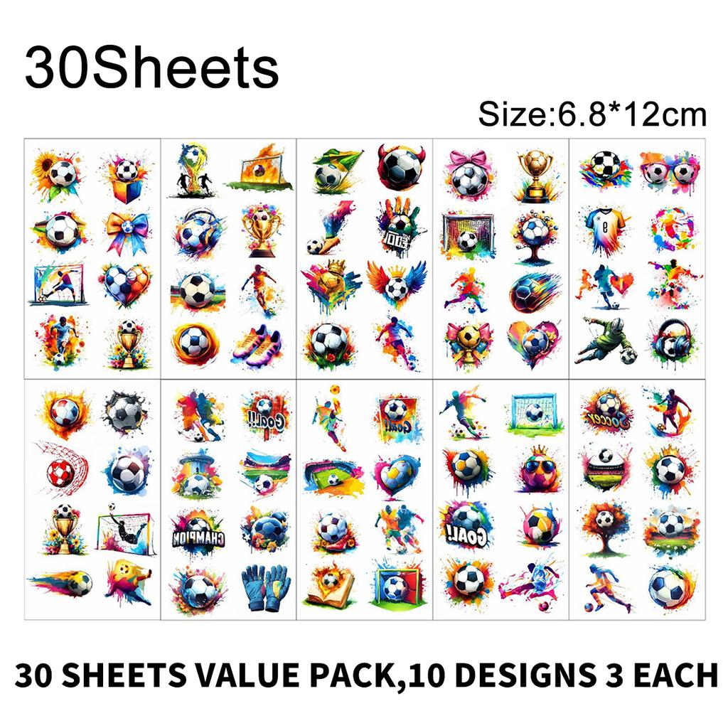 10/20/30Sheets Temporary Tattoos for Football Soccer Fan Fake Tattoo Sticker Waterproof Tattoo Sticker Sleeves Man Women