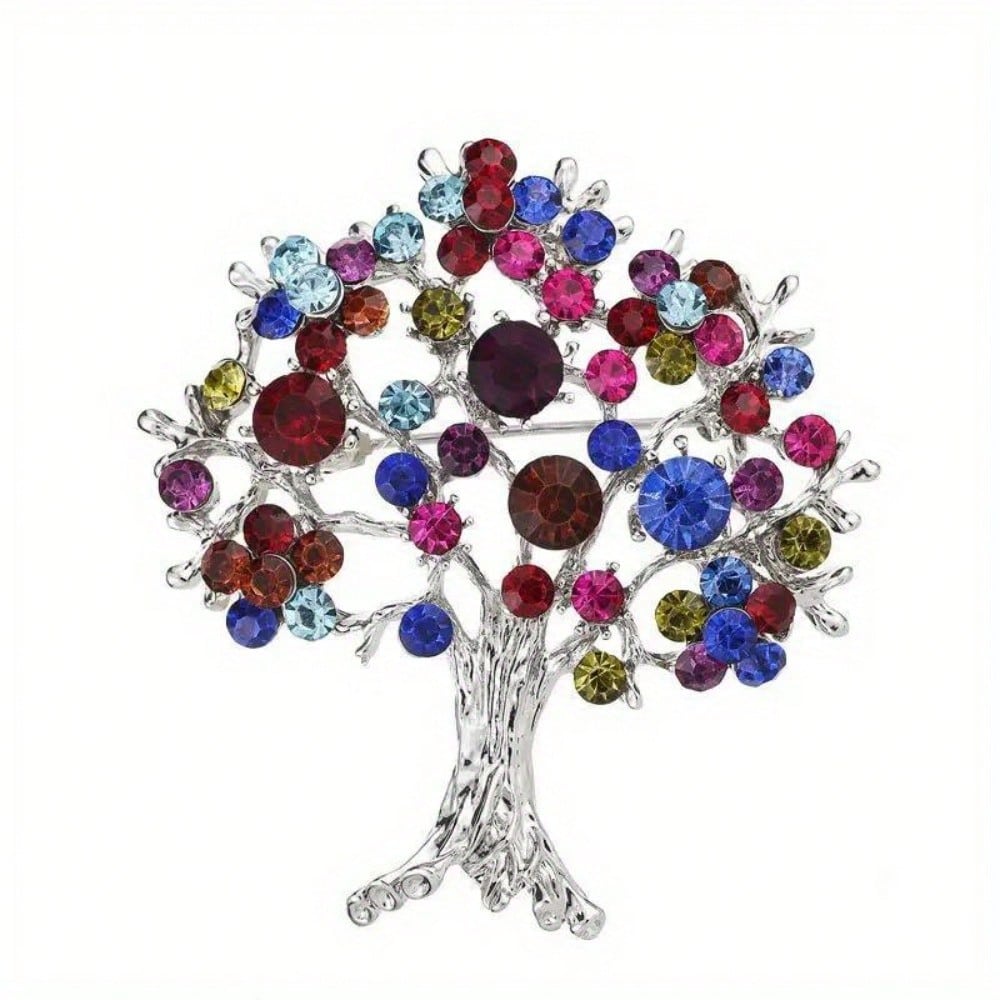 Vintage Silver-Tone Life Tree Brooch, Boho Design, Eye-Catching Statement Pin for Nature Lovers, Ideal Gift Choice