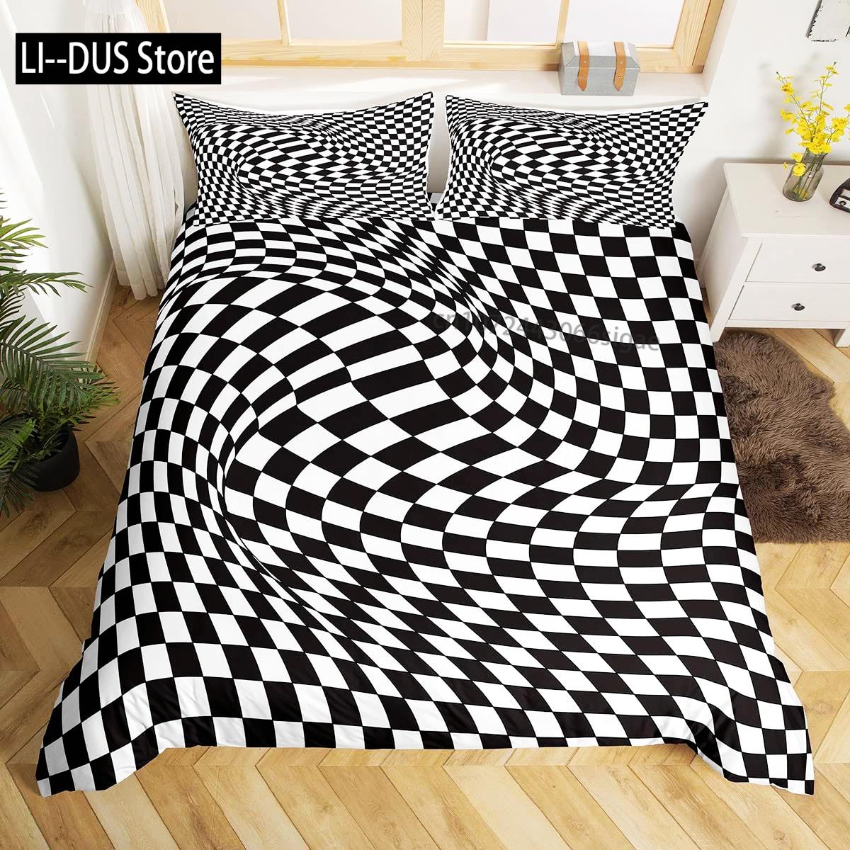 

Comforter Black White Art Bedding Setabstract Geometry For Kids Teen Boys Girlsoptical Illusion Comforter Full Size Comforter (quilt)-EU Single(135*200cm)3pcs