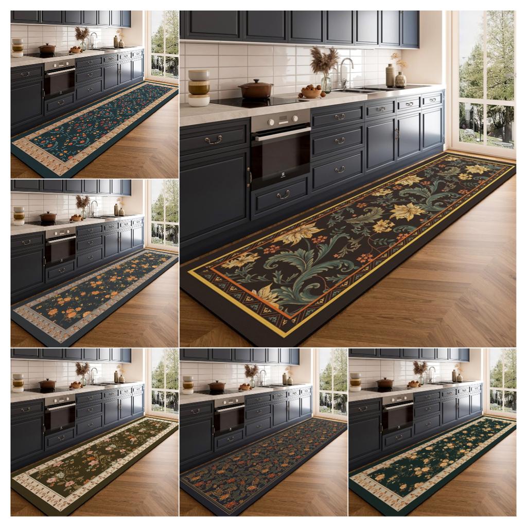 Vintage Floral Pattern Long Runner Rug - Anti-Slip Retro Flower Carpet for Home Corridor Entryway Living Room Bedroom Hallway