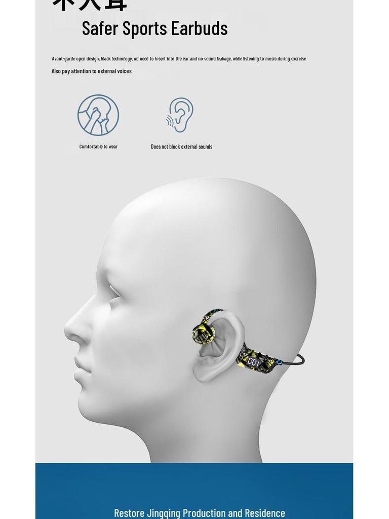 AKZ-G9 Vibration Bone Conduction Bluetooth Earphones with Card Slot, Digital Display, Neckband Design, and Long Battery Life.