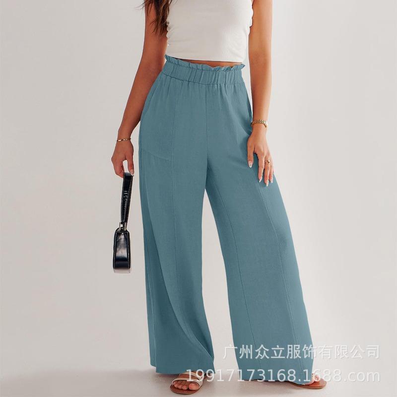 Women Cotton Linen Loose Straight Casual Long Pants For Ladies