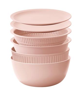 (j'aime ça)Passoire et bol allant au micro-ondes Ensemble de 6 passoires et bols roses pouvant également être utilisés pour laver le riz. Égouttoir à riz