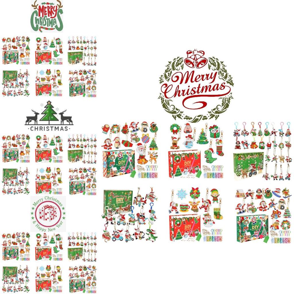 Colorful Acrylic Christmas Gift Blind Box Diy Diamond Painting Keychain Set 15 Pieces