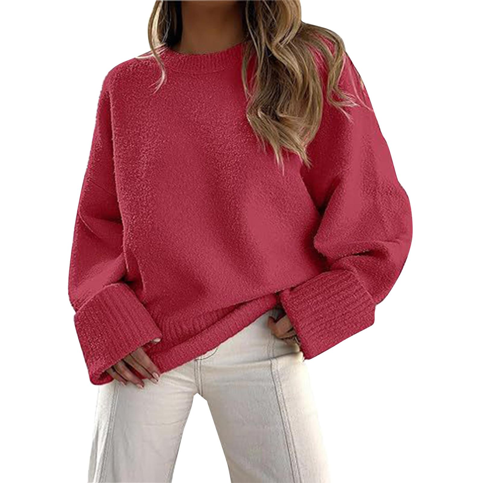 

Женский свитер оверсайз, плюшевый вязаный толстый теплый пуловер, свитер, осенне-зимний свитер, плюшевые топы S красный