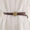 Elegant Women Thin Waist Belt With Flower Alloy Buckle For Work And Leisure