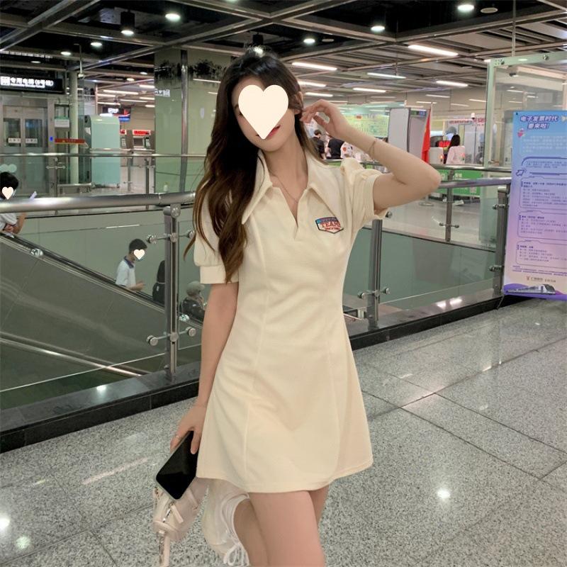 Vintage college style sweet polo collar short skirt sweet and spicy salt small dress waist and thin summer