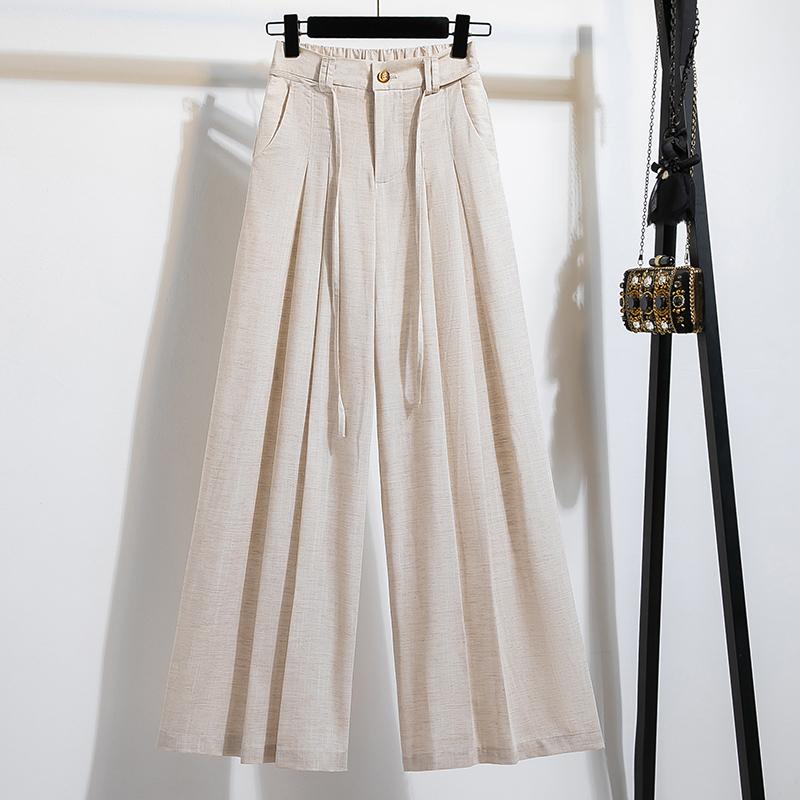 DIMANAF 2026 Spring Summer New Plus Size Women Long Pants Linen Loose Casual Elastic Waist Fashion Lady Bottoms Clothing