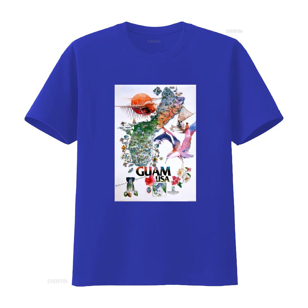 Retro Watercolor Guam Tropical Island Travel Print Casual T Shirt Vintage Washed Streetwear Fashion Breathable Stylish