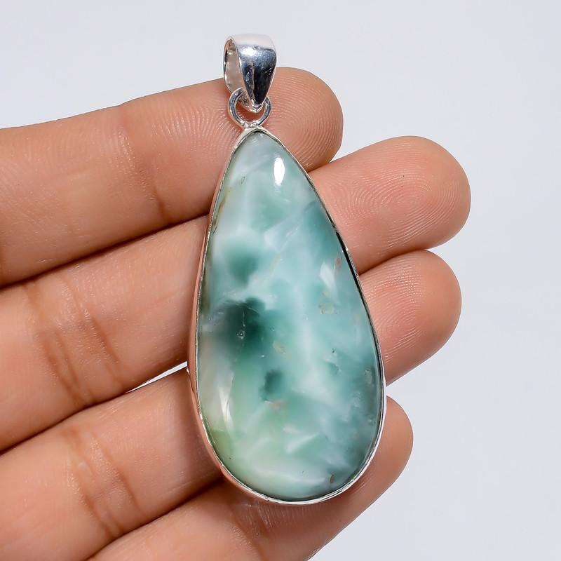 

Dazzling Top Grade Qualite 100% Natural Hemimorphite Pear Shape Ethnic Style Handmade Jewelry 925 Steling Silver Plated Pendant 2 WSJ-4997 2