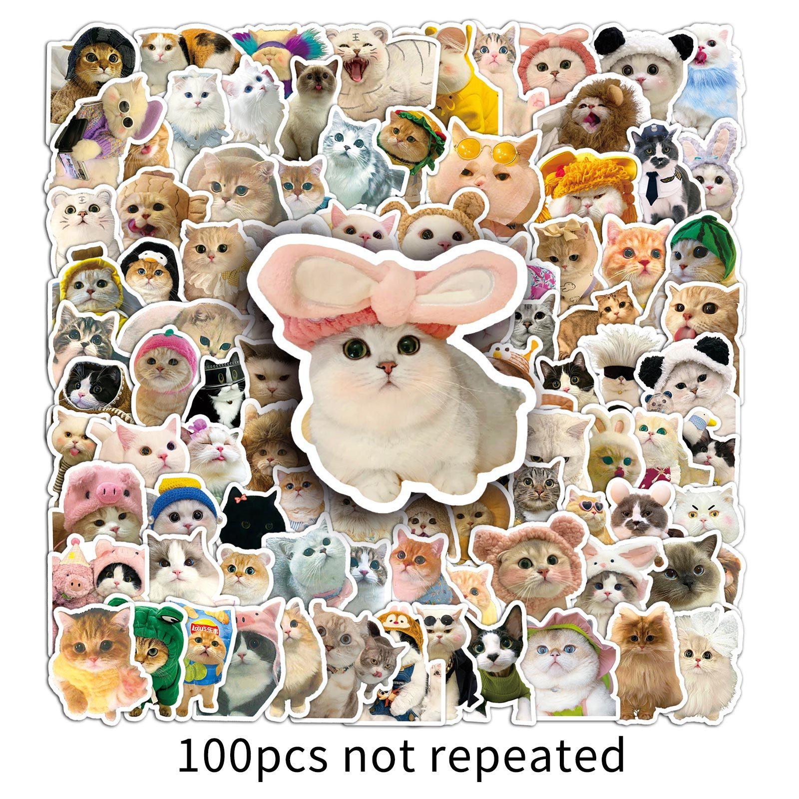 

100 Cute Cat Cartoon Creative Goo Card Hand Book Decorative Water Cup Phone Shell Guitar Sticker 100 pieces of stickers