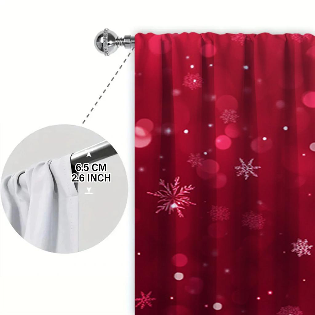 2pcs Dazzling Red Christmas Tree Printed Curtain for Christmas Home Decor - Rod Pocket Window Treatment for Bedroom, Office