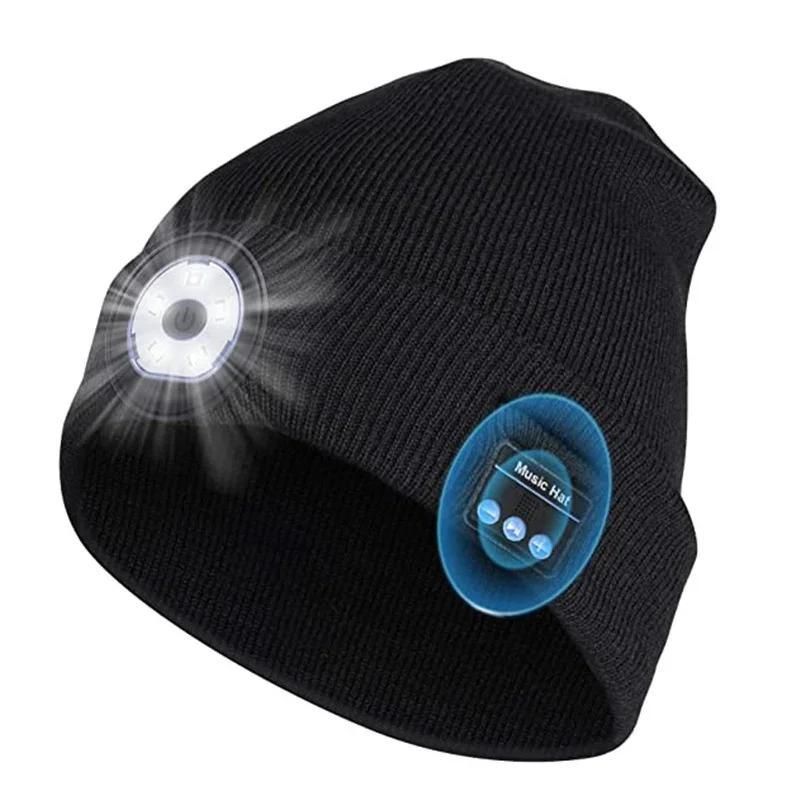 1 Pcs Led Wireless Call Night Running Outdoor Lighting Emergency Light Warm Knitted Hat Wireless Music Bluetooth-compatible Hat