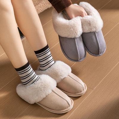 Plush Non-Slip Cotton Slippers for Men and Women - Thick-Soled, Perfect for Autumn & Winter