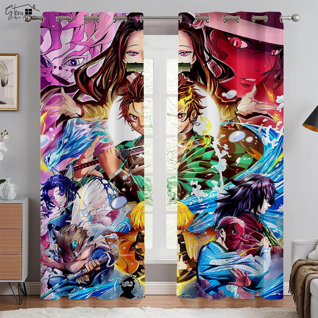 Anime Japanese Cartoon Printed Curtains Restaurant Living Room Bedroom Blackout Heat Insulation Decorative Curtains 2 Pieces