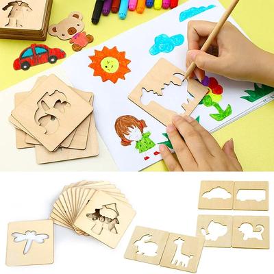 Lot de 20 pochoirs de peinture en bois Montessori pour enfants, jouets de dessin, puzzle, jouets éducatifs pour enfants, cadeaux