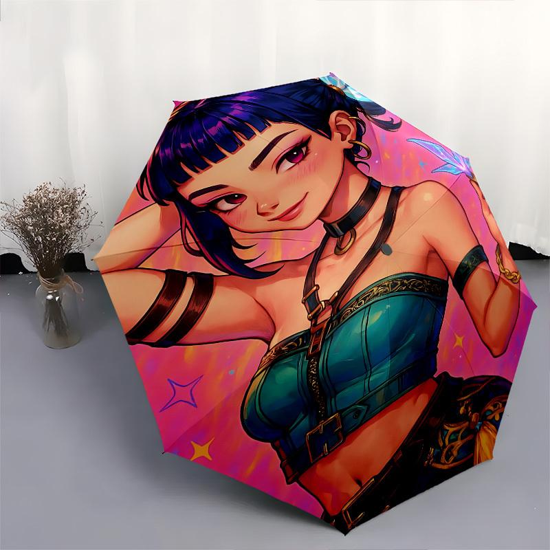 K-POP Anime Mädchengruppe Thema Automatisches Öffnen und Schließen Regenschirm - 8 Rippen, Geeignet für Freizeit und Ausgehen, Outdoor-Accessoire, Gothi