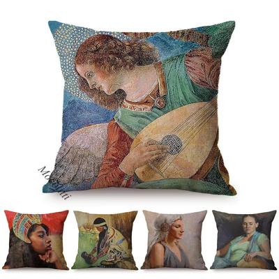 Classical Art Woman Portrait Pattern Sofa Pillow Case Egypt Goddess Vintage Oil Painting Decoration Cotton Linen Cushion Cover