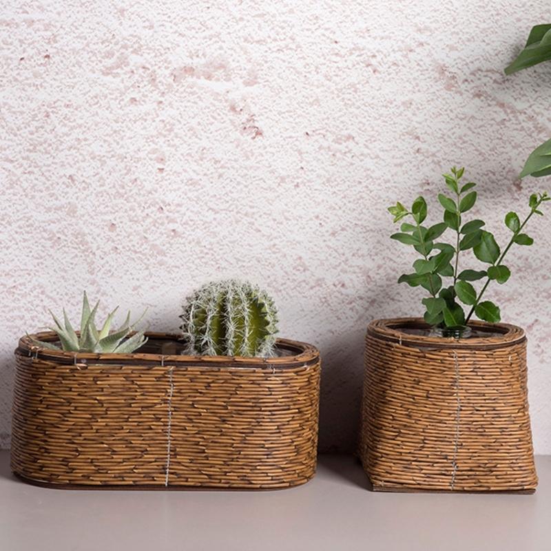 Natural Flower Plant Basket With Woven Rattan Design For Indoor And Outdoor Use Perfect For Herbs And Potted Flower Use