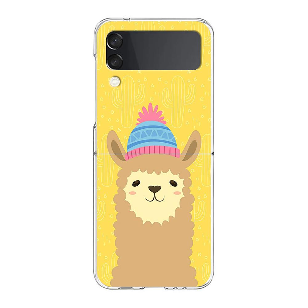 Phone Cover For Samsung Galaxy Z Flip 6 5 4 Case Transparent For Samsung Z Flip 3 Hard PC Foldable Shell Cute Alpaca Donkey Bags